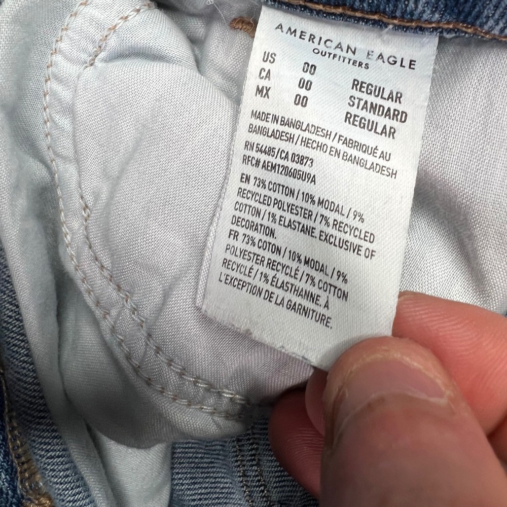 American Eagle Mom Jeans Womens 00 Light Wash Stretch Distressed High Rise - Picture 14 of 16
